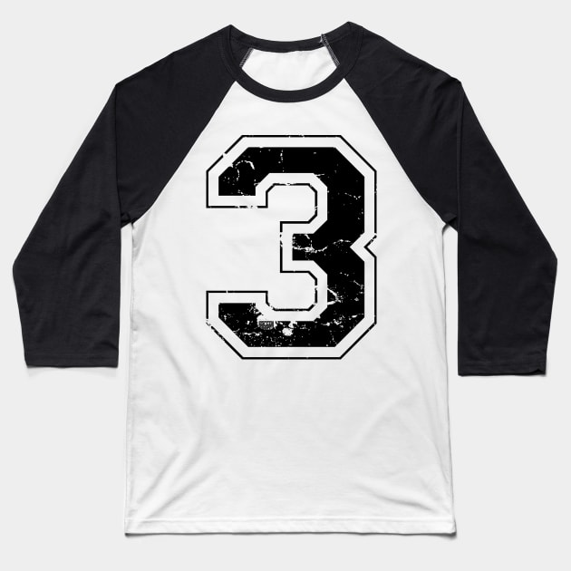 Number 3 Three Black Jersey Sports Athletic Player Baseball T-Shirt by porcodiseno
